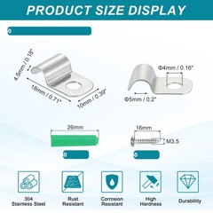 60Pack Stainless Steel Pipe Strap Fit for 3/16in(5mm) Cable U Shape Strap Clamp