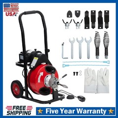 Drain Cleaner Machine, 100FT x 1/2 Inch Portable Electric Sewer Snake Auger 250W