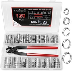 120PCS PEX Clamp Kit Stainless Steel 3/8-1&rdquo; Crimp Rings with Tool for Plumbing