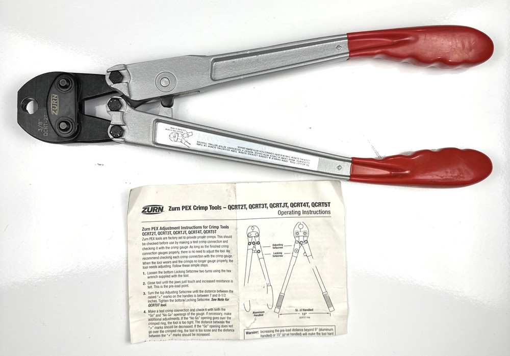 Zurn 3/8&rdquo; Large Pex Crimp Tool QCRT2T QCRT-2T Copper Crimp Ring Leak-Free