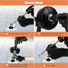 Drain Auger 25ft 1/4in Drum Plumbing Drain Snake Clog Remover Autofeed Black