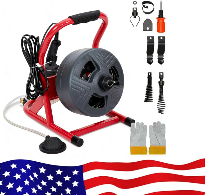 🔥50Ft x 5/16&Prime; Electric Drain Cleaner Machine, Professional Drain Auger with Foo
