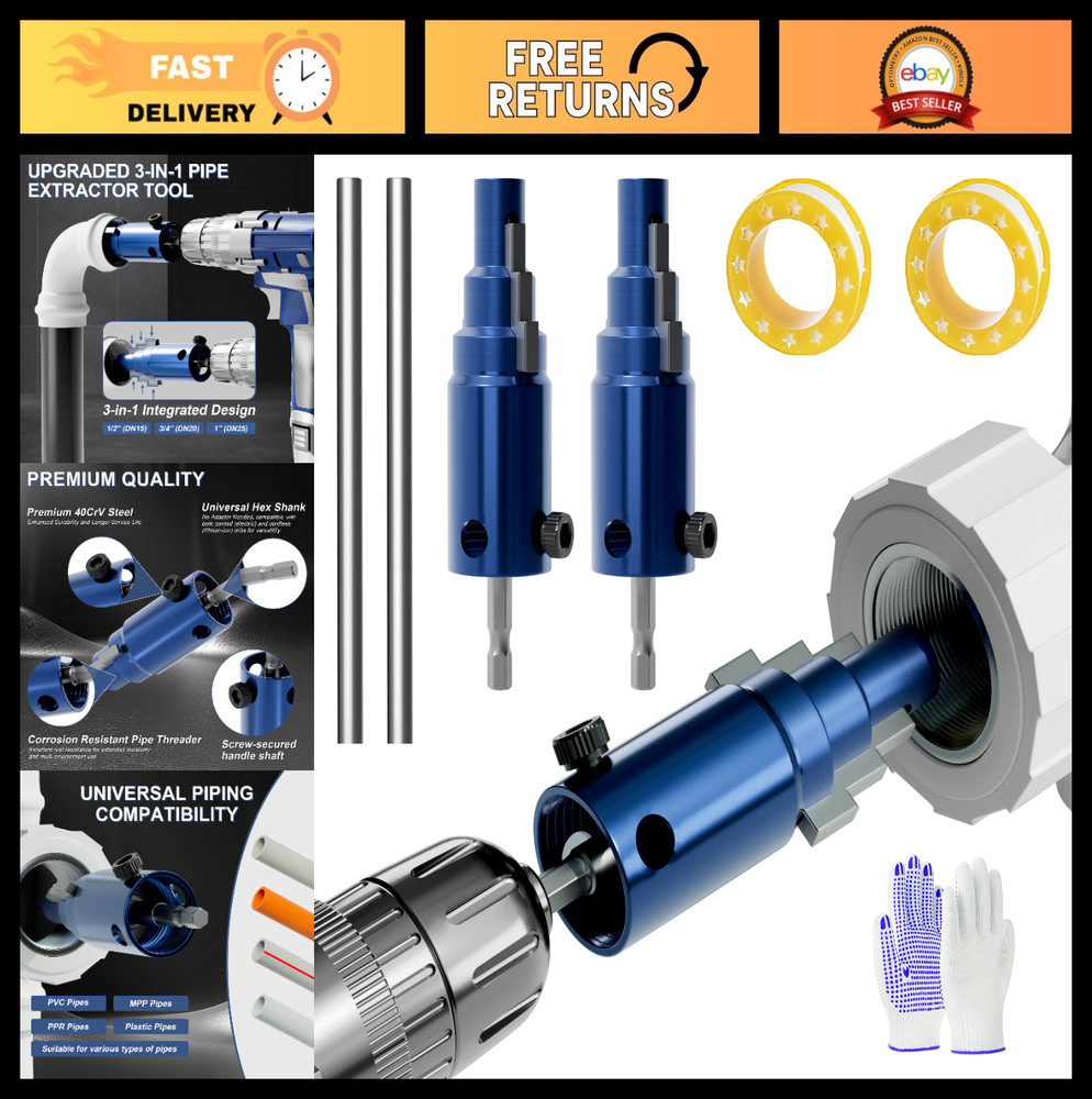 2 Pack Adjustable Broken Pipe Extractor Tool for Electric Drill & Manual Use &ndash; R