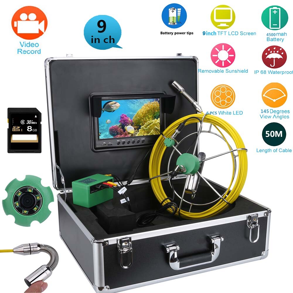 9&Prime;LCD DVR 1000TVL 50M IP68 Waterproof Drain Pipe Sewer Inspection Camera System