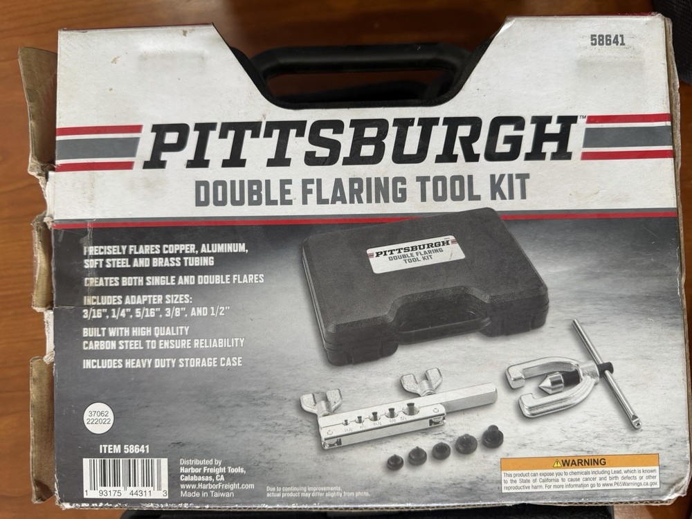 Pittsburgh Double Flaring Tool Kit 58641 45&deg; for 3/16&ndash;1/2 in Pipe Sizes