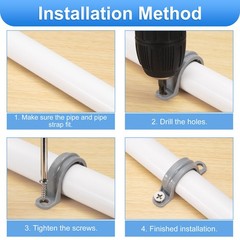 12Pcs 1-1/2 Inch PVC Pipe Straps, 2 Hole Conduit Pipe Clamps Supports, Gray