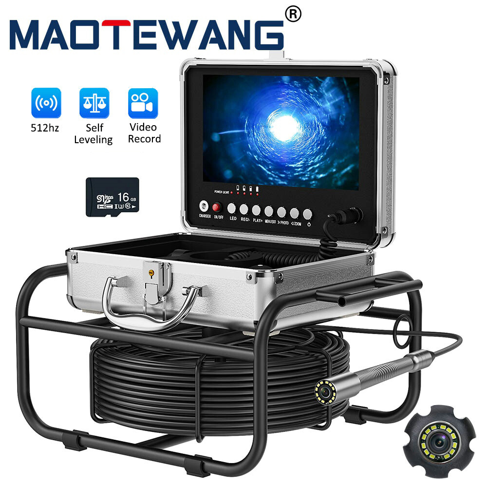 50M Sewer Camera Pipe Inspection Camera 512HZ Self Leveling Endoscope 9&Prime; DVR