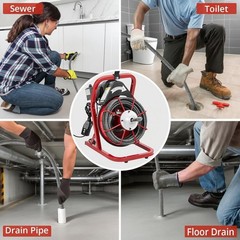 75Ft 1/2&Prime; Drain Cleaner Machine with Auto Feed & 4 Cutters, Heavy Duty Electric