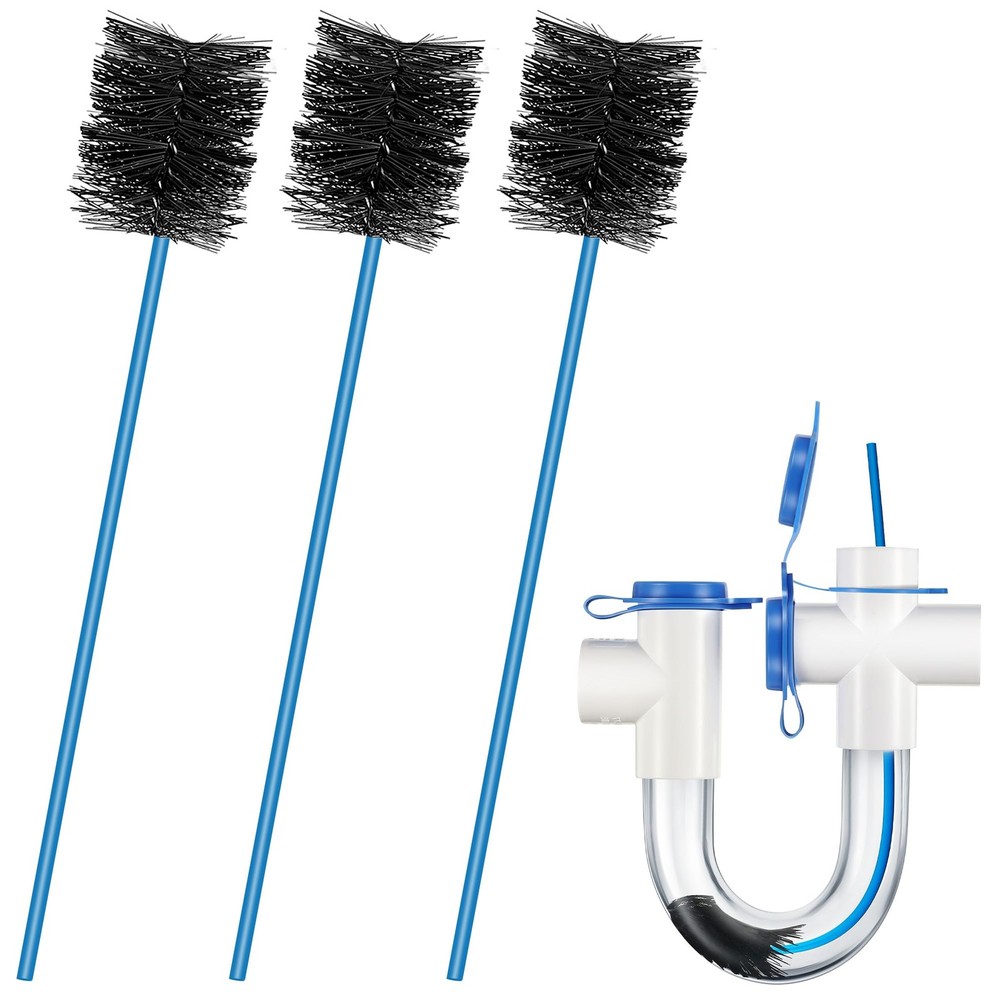 3 Pack 16 Inch AC Drain Line Cleaning Brush Flexible Condensate Trap Blue