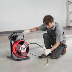 Drain Cleaner Machine 50 FT X 1/2 Inch, Manual Feed Sewer Snake Auger with 4 Cut