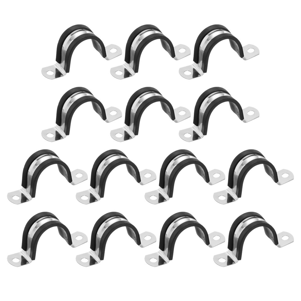 14Pcs 30mm(1-3/16&Prime;) Stainless Steel Rubber 2 Hole U-Tube Strap Clamp, Black
