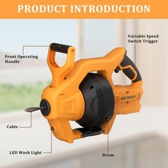 Cordless Drain Auger 24ft Auto Feed Plumbing Snake For Sink Toilet Bathtub Sewer
