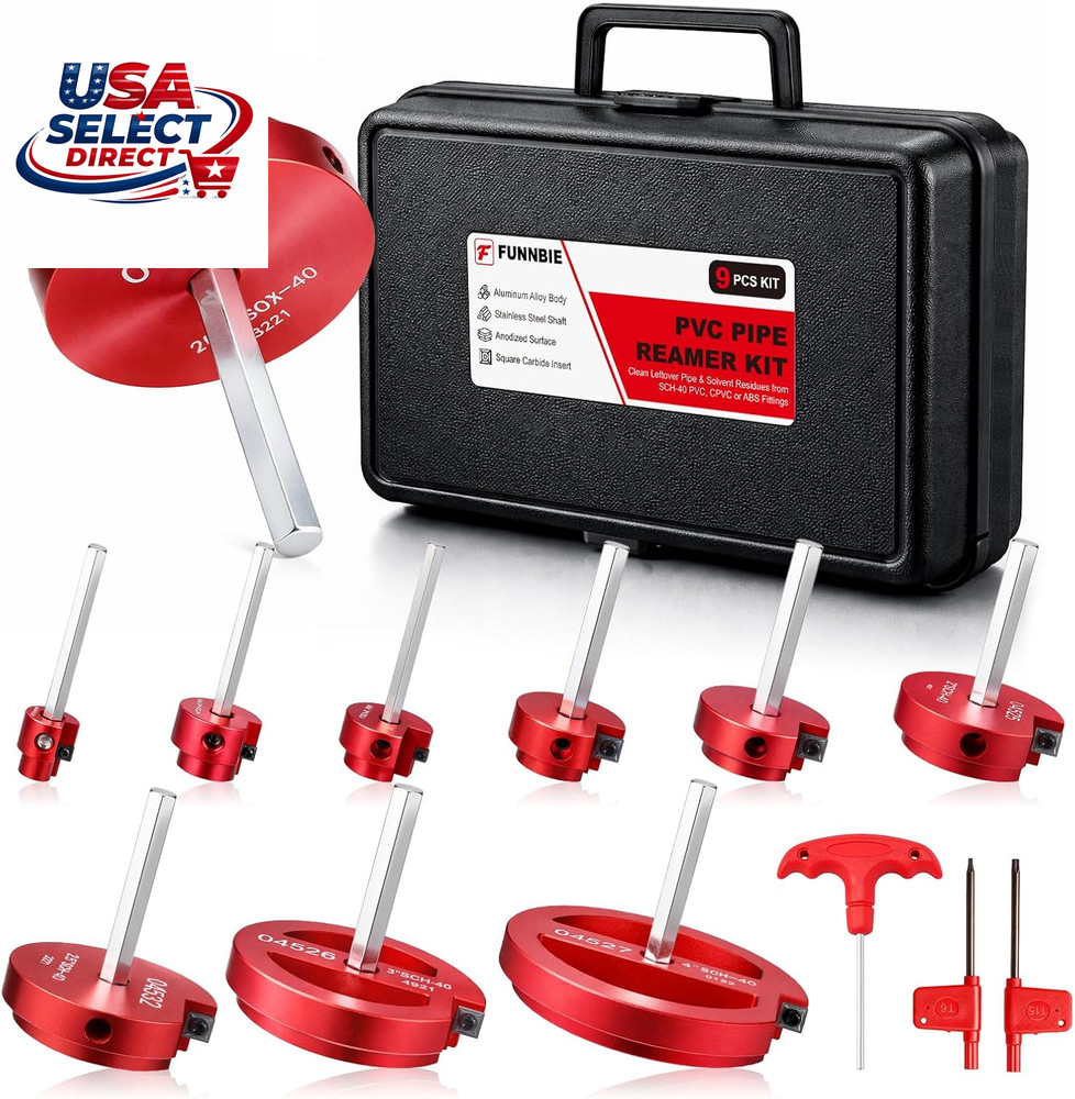 9Pcs PVC Pipe Reamer Kit, Durable Aluminum Plumbing Tool Set