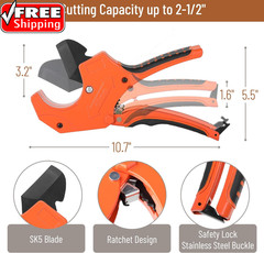 Bates- PVC Pipe Cutter, Cuts up to 2-1/2&Prime;, Orange Ratcheting PVC Pipe Cutter Too