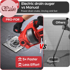 20V Cordless Electric Drain Auger, 25Ft Auto-Feed Drain Snake, Replaceable Cable