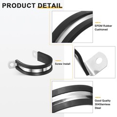 24Pcs 40mm(1-9/16&Prime;) Stainless Steel Rubber R-Tube Strap Clamp, Black