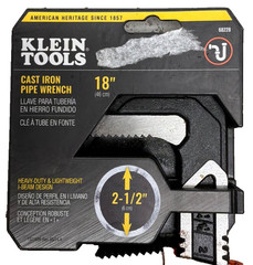 Klein Tools 68228 Adjustable Cast Iron Pipe Wrench 18 in 2-1/2 in Jaw