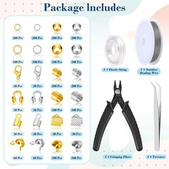 2384Pcs Jewelry Making Crimp Beads Kit, Features Covers, Tubes, Clasps, Pliers,