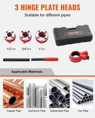 Ratchet Pipe Threader Kit with 3 Dies, 1/2&Prime; NPT, 3/4&Prime; NPT, 1&Prime; NPT Ratcheting Pip