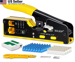 Solsop Pass Through RJ45 Crimp Tool Kit 4 inches x 11 inches, Yellow