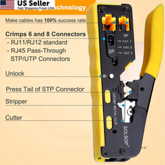 Solsop Pass Through RJ45 Crimp Tool Kit 4 inches x 11 inches, Yellow