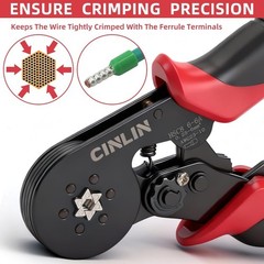 CINLIN Red Hexagonal Ratchet Crimper Tool AWG 23-10 for End-Sleeve Ferrules
