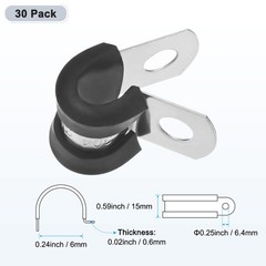 30-Pack Cable Clamps, 6 mm 304 Stainless Steel Rubber R Shape for Tube