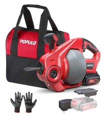 POPULO CDAL-2004 20V Cordless Drain Auger Kit, 25 ft 1/4&Prime; Shaft-Cable