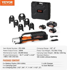 VEVOR Press Tool 18V 32KN Electric Pipe Crimping Tool for 1/2&Prime; to 2&Prime; Copper Pipe