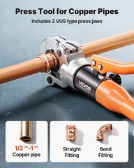 VEVOR Copper Pipe Crimper Hydraulic Driven Pro Press Tool with 1/2&Prime; 3/4&Prime; 1&Prime; Jaws