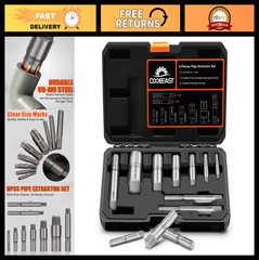 Heavy Duty 9pc Pipe Extractor Set &ndash; Size-Marked Broken Pipe Remover Tool for Plu