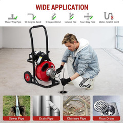 Portable 100ft Drain Cleaner Machine with 8 Cutter Heads & Foot Switch