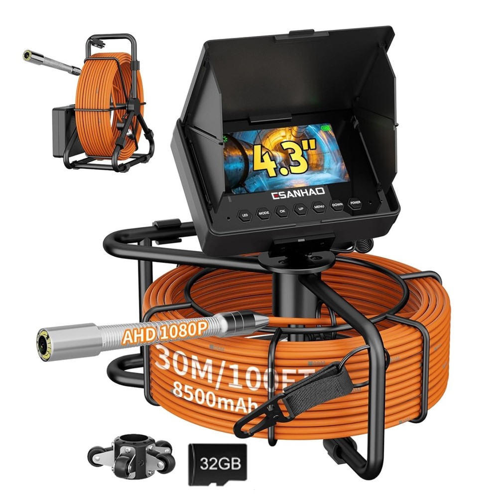 HD 1000TVL Sewer Camera 100ft Borescope Pipe Inspection 23MM