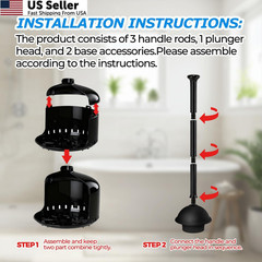 FORASTO Toilet Plunger with Holder,Plungers for Bathroom 1Pack, Black