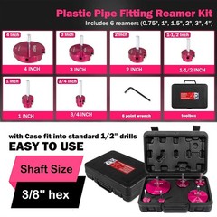 6 Piece Plastic Pipe Fitting Reamer Kit 0.75 1 1.5 2 3 4 Inch Drill Tool Set