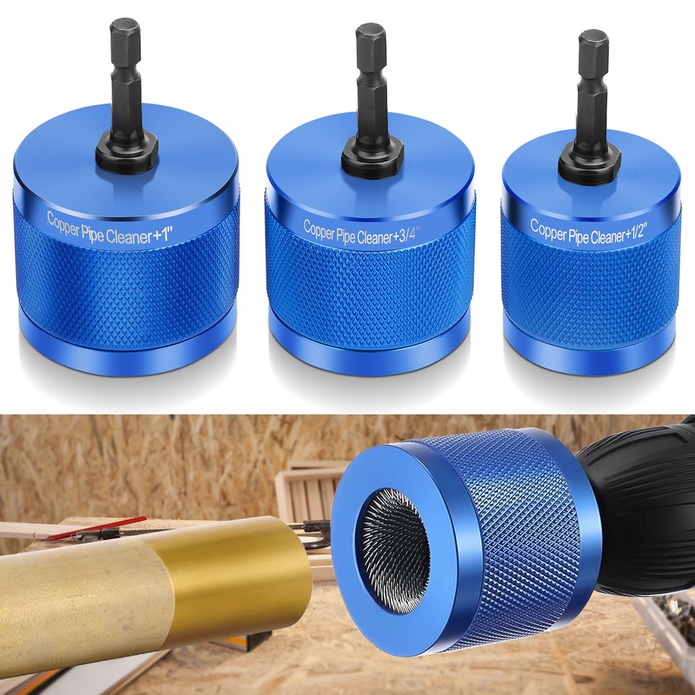 3x Copper Pipe Cleaner Drill Set 1/2&Prime; 3/4&Prime; 1&Prime; Metal Tube Plumber Cleaning Tool