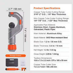 3PCS Tubing Cutter Set-Heavy Duty Pipe Cutter 3/16-2 In. OD Mini Tube Cutter 1/8