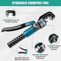 6-Ton Hydraulic Crimping Tool with 9 Pairs of Dies, 12 AWG to 2/0 Cyan, Black