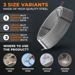 drain snake 3.0 [100 FT] &ndash; extremely long &ndash; Ideal plumbing snake for heavy & &hellip;