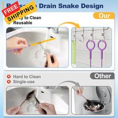 Drainsoon 35-Inch Metal Drain Snake Hair Clog Remover, Reusable Sink Purple