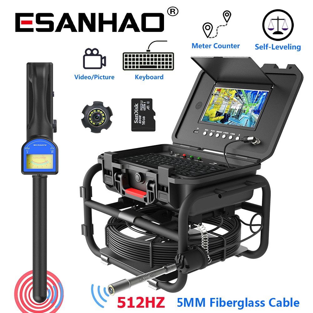9&Prime; 60M Sewer Pipe Inspection Camera with 512hz Locator Self Leveling Keyboard