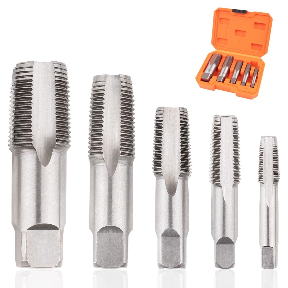 5-Piece NPT Pipe Tap Set, and Die Set with 1/8&Prime;, 1/4&Prime;, 3/8&Prime;, Orange