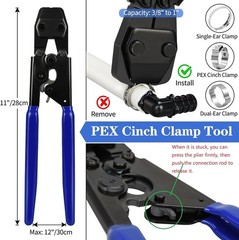 PEX Cinch Clamp Tool Kit, 3/8&Prime; to 1&Prime; PEX Pipe Clamp Cinch Tool with 30 Pcs 1/2&Prime;