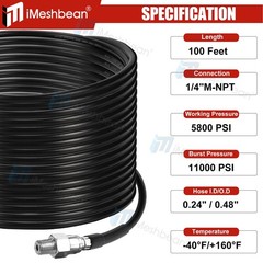 100FT Sewer Jet Hose 1/4&rdquo; NPT Sewer Jetter Kit for Pressure Washer 5800PSI US