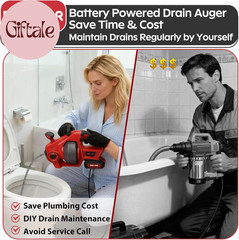 20V Cordless Electric Drain Auger, 25Ft Auto-Feed Drain Snake, Replaceable Cable