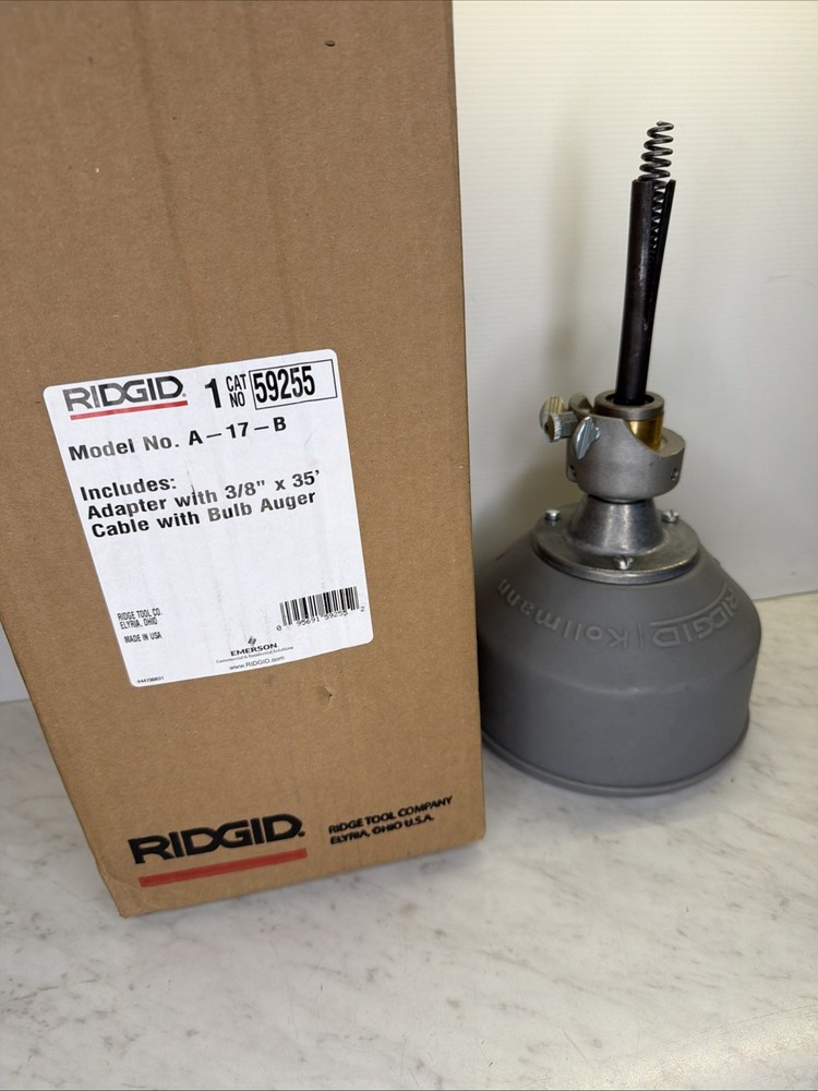 NEW Ridgid 59255 A-17-B Adapter with 3/8in x 35ft Cable Bulb Auger