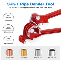 3-in-1 Tube Bender Tool, 180&deg; Copper Pipe Bender for 1/4&Prime;, 5/16&Prime;, 3/8&Prime; Pipes