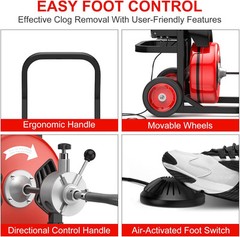 75 FT x 1/2 Inch Sewer Snake Drain Cleaner Auger Cleaning Machine w/ 5 Cutters