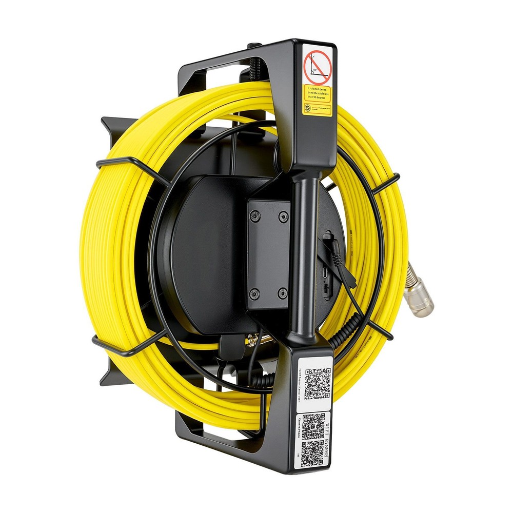 Sewer Duct Camera: 164ft Semi-Rigid Cable, WiFi, 1080p, IP68, 12 LED Light Array