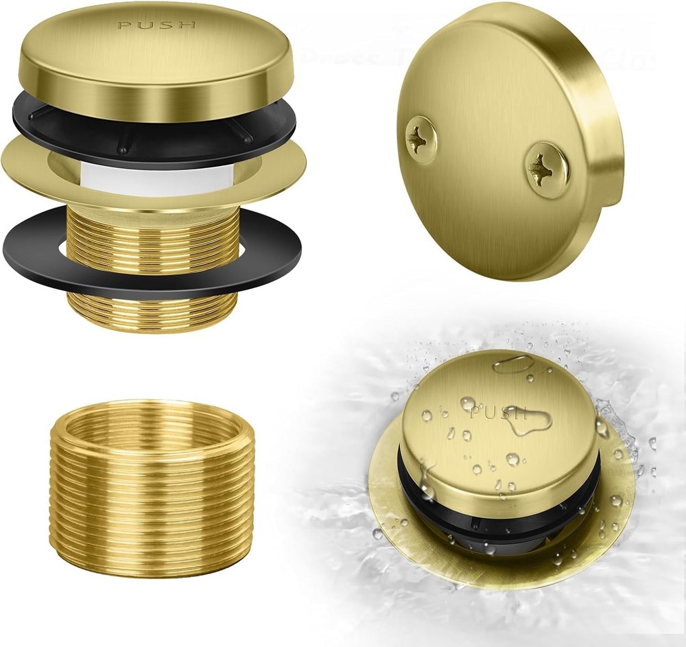 Tip-Toe Bathtub Drain Kit with Two-Hole Overflow Standard, Brushed Gold